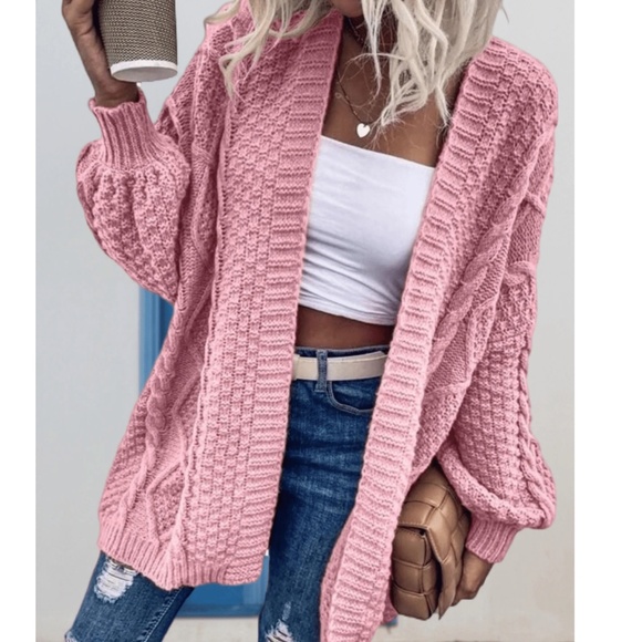 Cozy Pink Solid Open Front Loose Fit Cardigan - Picture 4 of 5